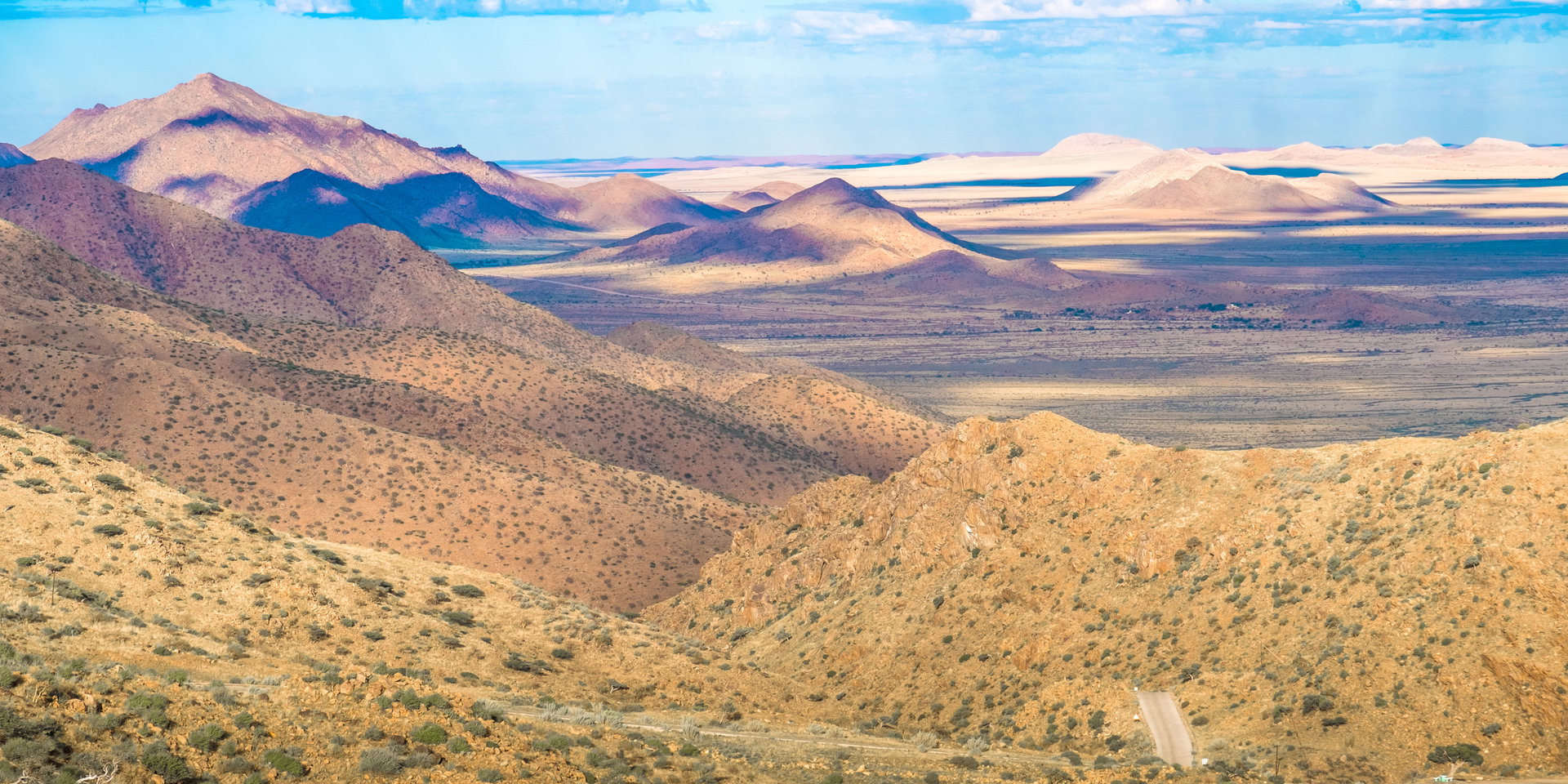 Dry hills of the Khomas Hochland falling away towards the Namib plains